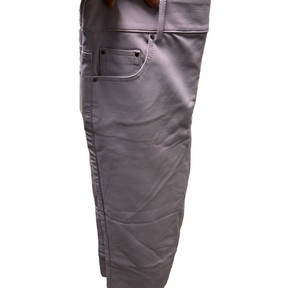 Zara High Waisted Lilac Faux Leather Trousers M Raw Hem 30x30 Hipster Skate‎ Emo - Picture 3 of 16